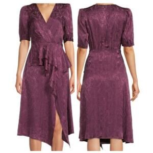 BCBGMazAzria Dress 10 Mauve Paisley Jacquard Ruffle Peplum Midi Event Party